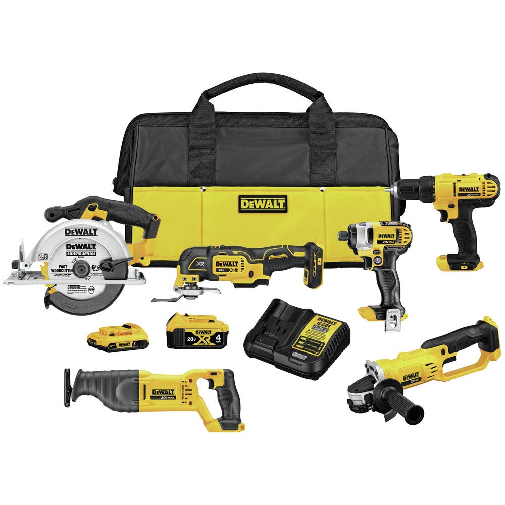 61Cauv-oQmL DEWALT 20V MAX 6-Tool Cordless Power Tool Combo Kit with Drill, Grinder, Saw & Battery (DCK661D1M1) - Image 1