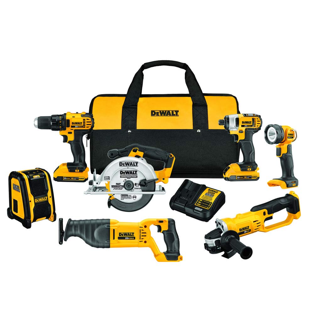 61i0GP3lclL DEWALT DCK720D2 20V MAX 7-Tool Combo Kit with Drill, Impact Driver, Circular Saw, Grinder & Bluetooth Radio - Image 1
