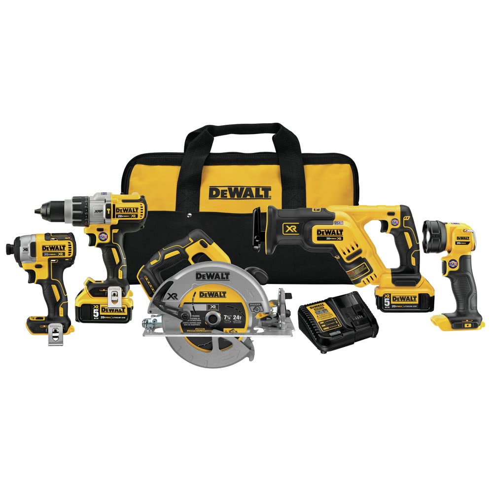 61ny27rL4OL DEWALT 20V MAX XR 5-Tool Combo Kit, Brushless, 2 Batteries & Charger (DCK594P2) - Image 1