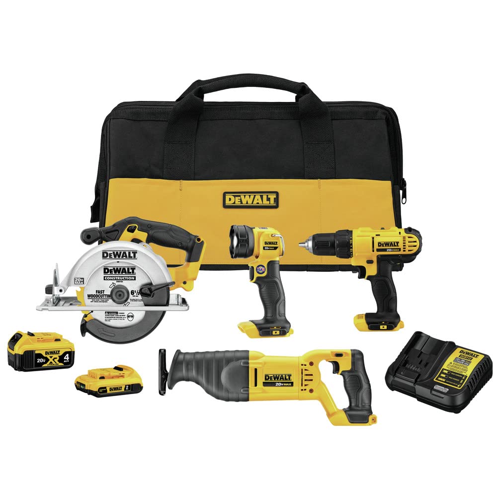 61z8MoYtAjL DEWALT DCK445D1M1 20V MAX 4-Tool Combo Kit: Drill, Saw, Reciprocating Saw & LED Light - Image 1