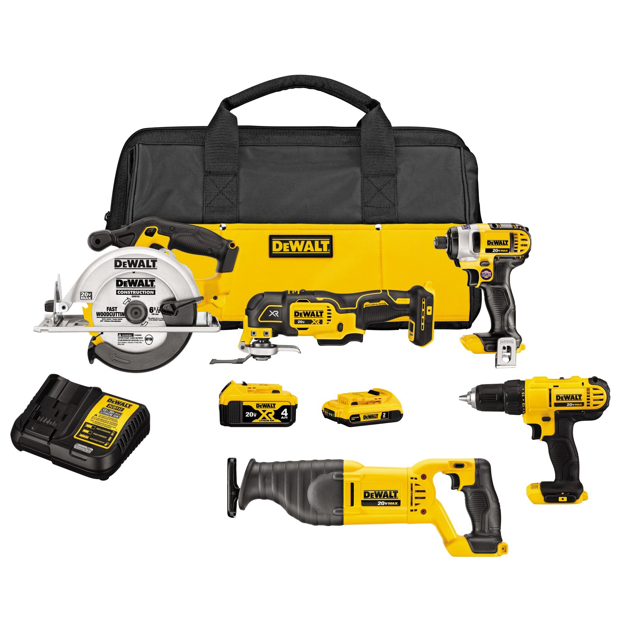 71qRxtUe9ML DEWALT 5-Tool Combo Kit 20V MAX Cordless Drill Impact Driver Saw Multi-Tool with Battery & Charger DCK551D1M1 - Image 1
