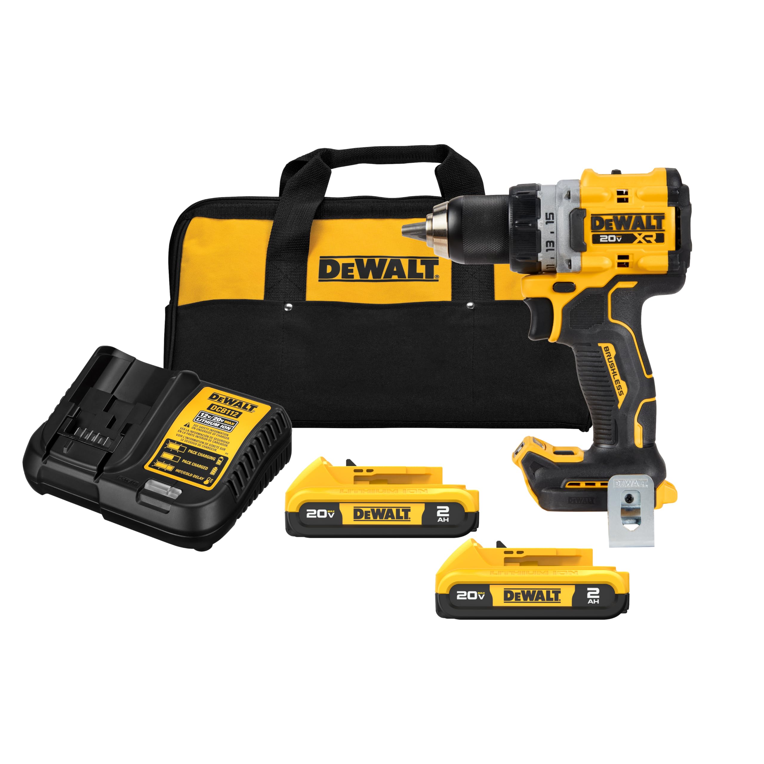 81y4UZAm23L DEWALT 20V MAX XR Brushless Compact Drill/Driver Kit, 2 Batteries & Charger (DCD800D2) - Image 1